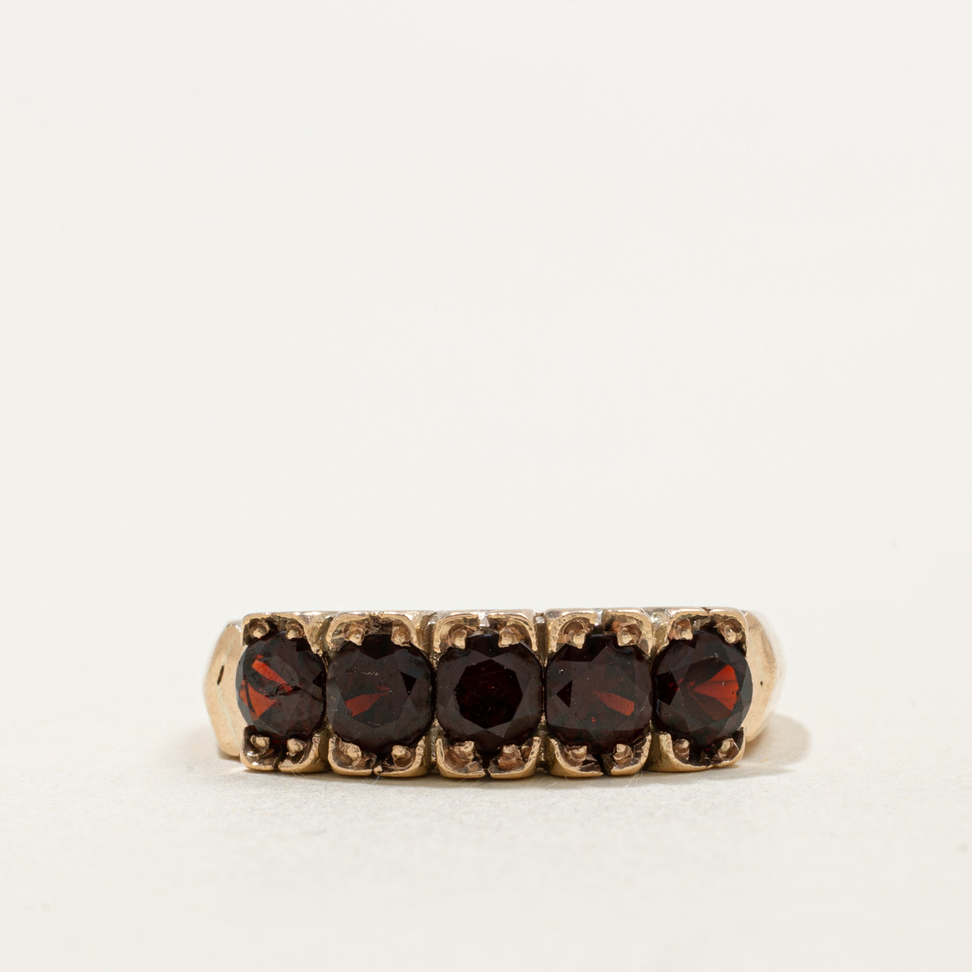 10K Five Stone Round Cut Garnet Band | 1.35ctw | SZ 5.25