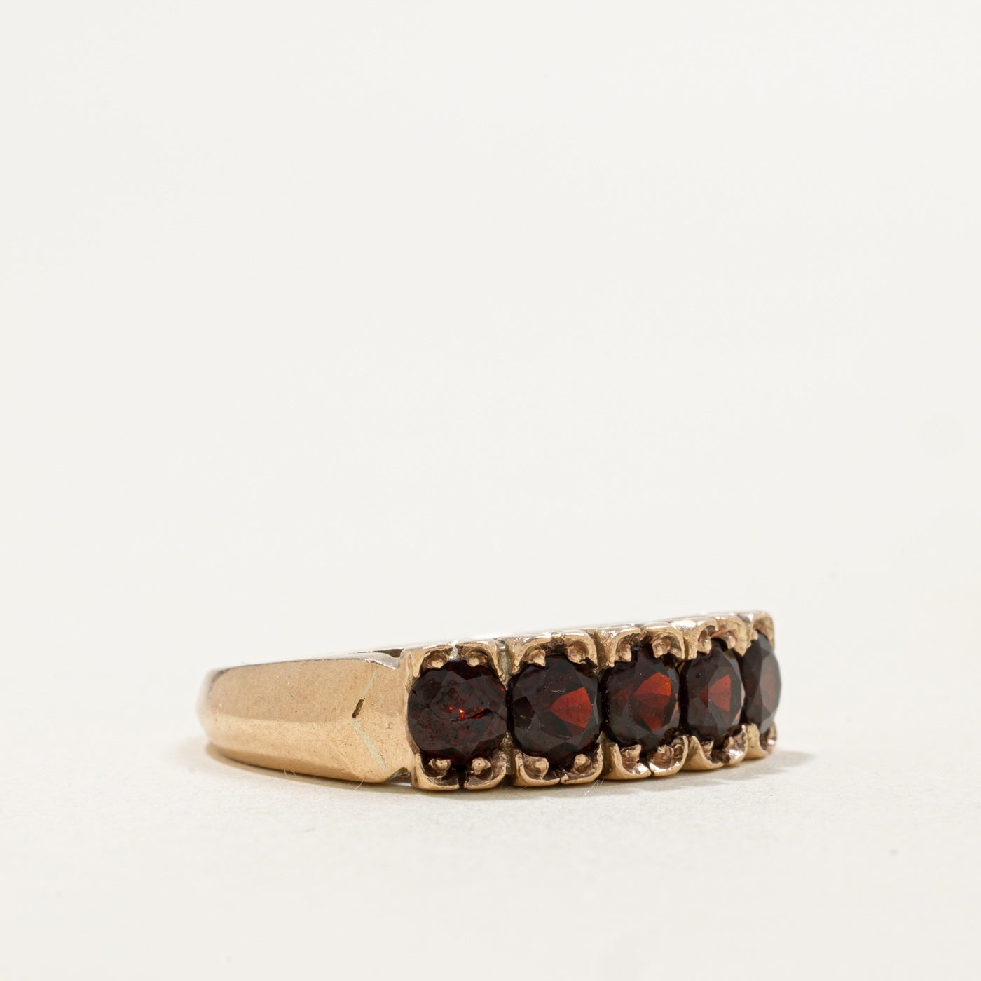 10K Five Stone Round Cut Garnet Band | 1.35ctw | SZ 5.25