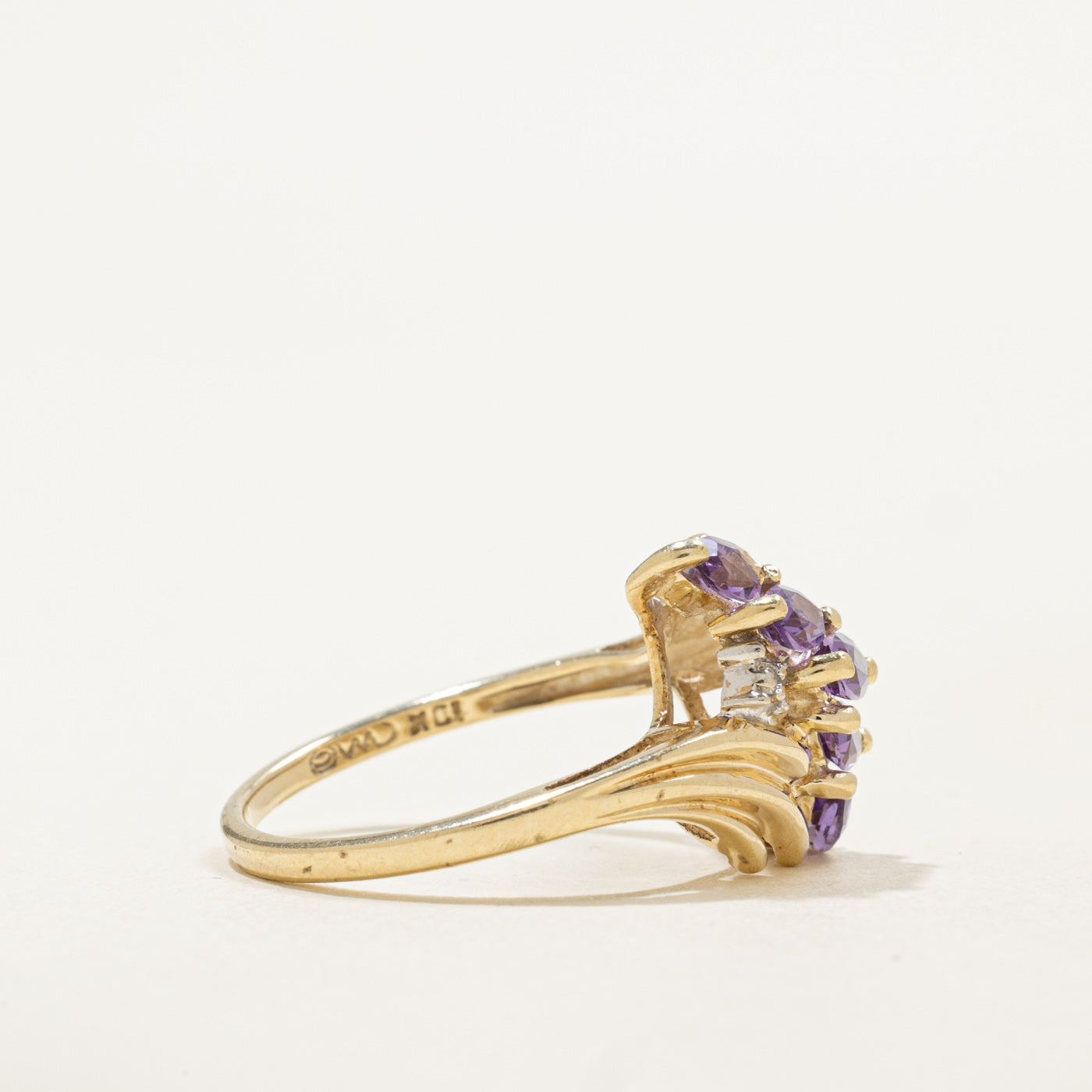 10K Marquise Cut Amethyst & Diamond Grooved Bypass Ring | 0.50ctw, 0.01ctw | SZ 5.75