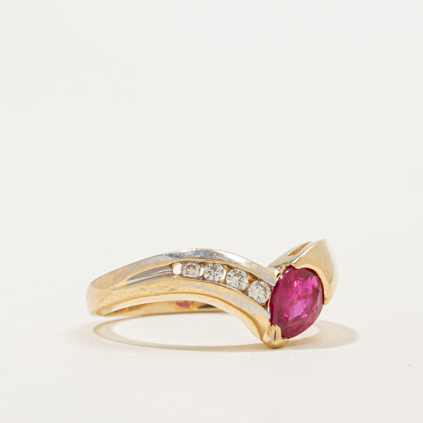 14K Pear Cut Ruby & Diamond Chevron Ring | 0.75ct, 0.09ctw | SZ 6.75