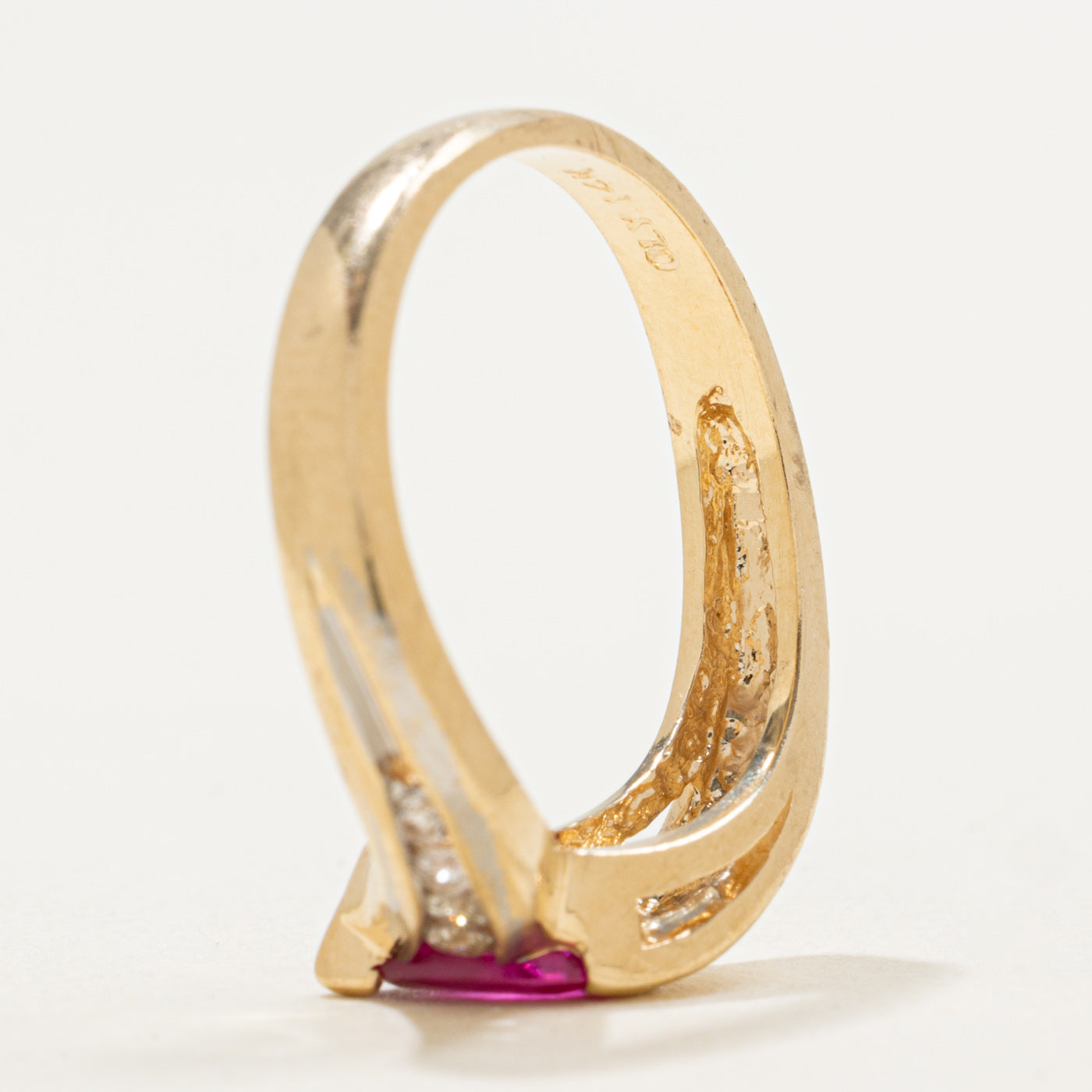 14K Pear Cut Ruby & Diamond Chevron Ring | 0.75ct, 0.09ctw | SZ 6.75