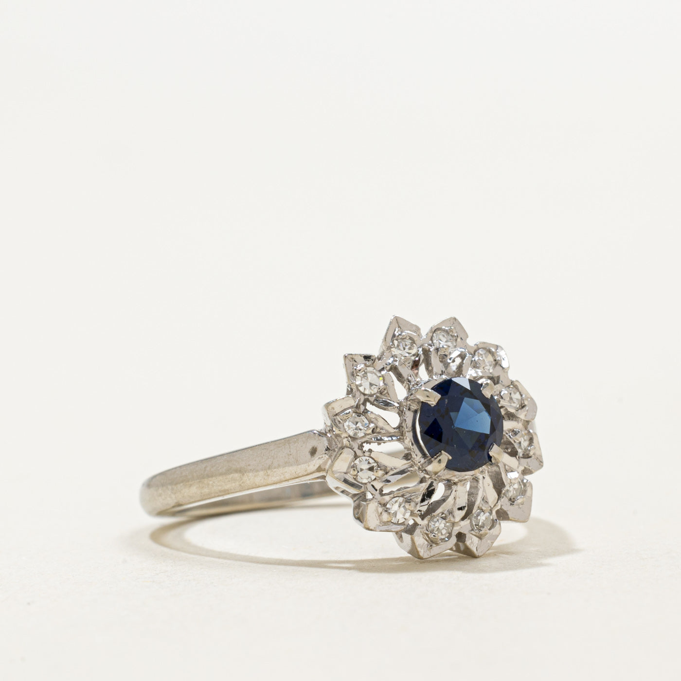 18K Sapphire & Diamond Petal Halo Ring | 0.40ct, 0.12ctw | SZ 6.0