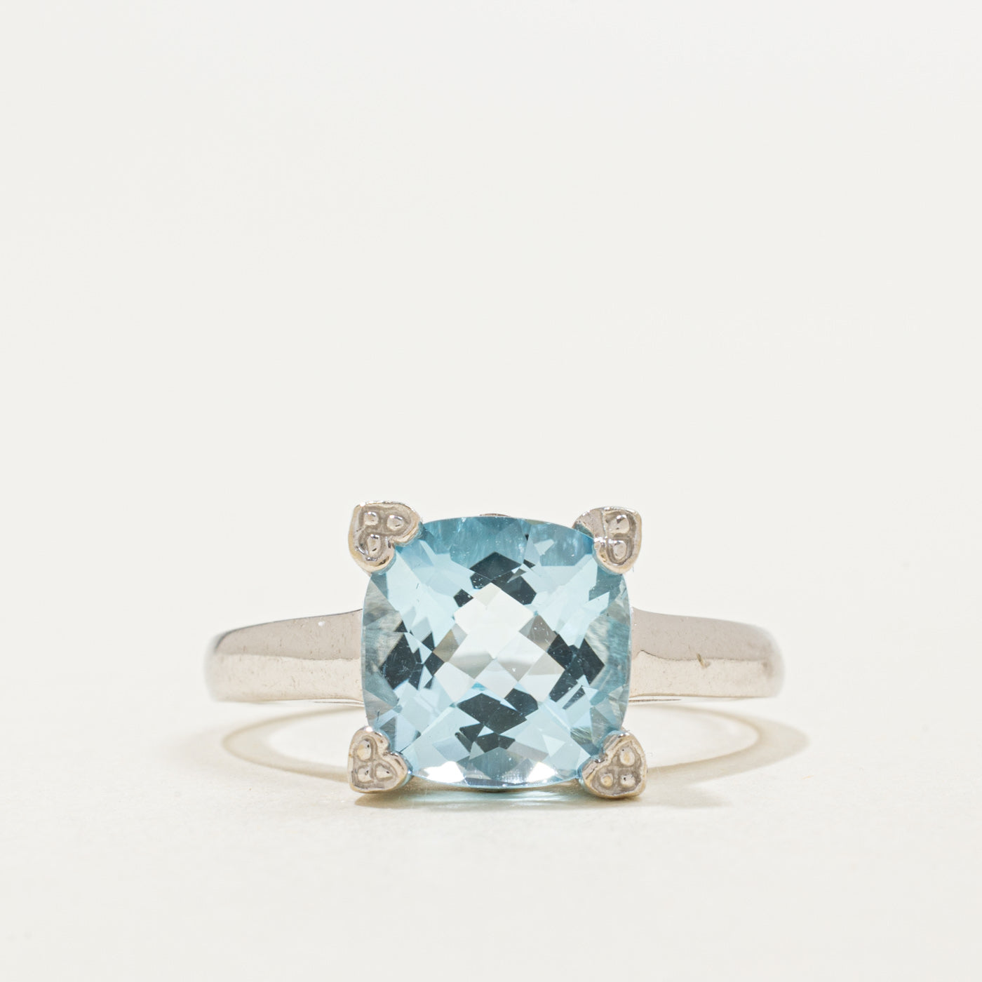 10K Round Checkerboard Blue Topaz Ring | 3.00ct | SZ 6.5