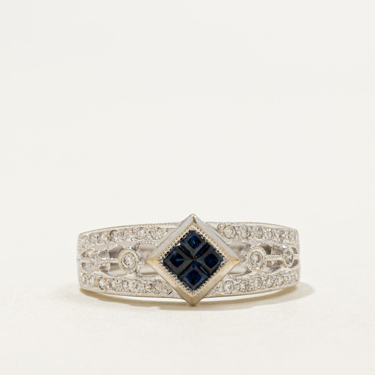 18K Invisible Set Sapphire & Diamond Accented Ring | 0.28ctw, 0.18ctw
