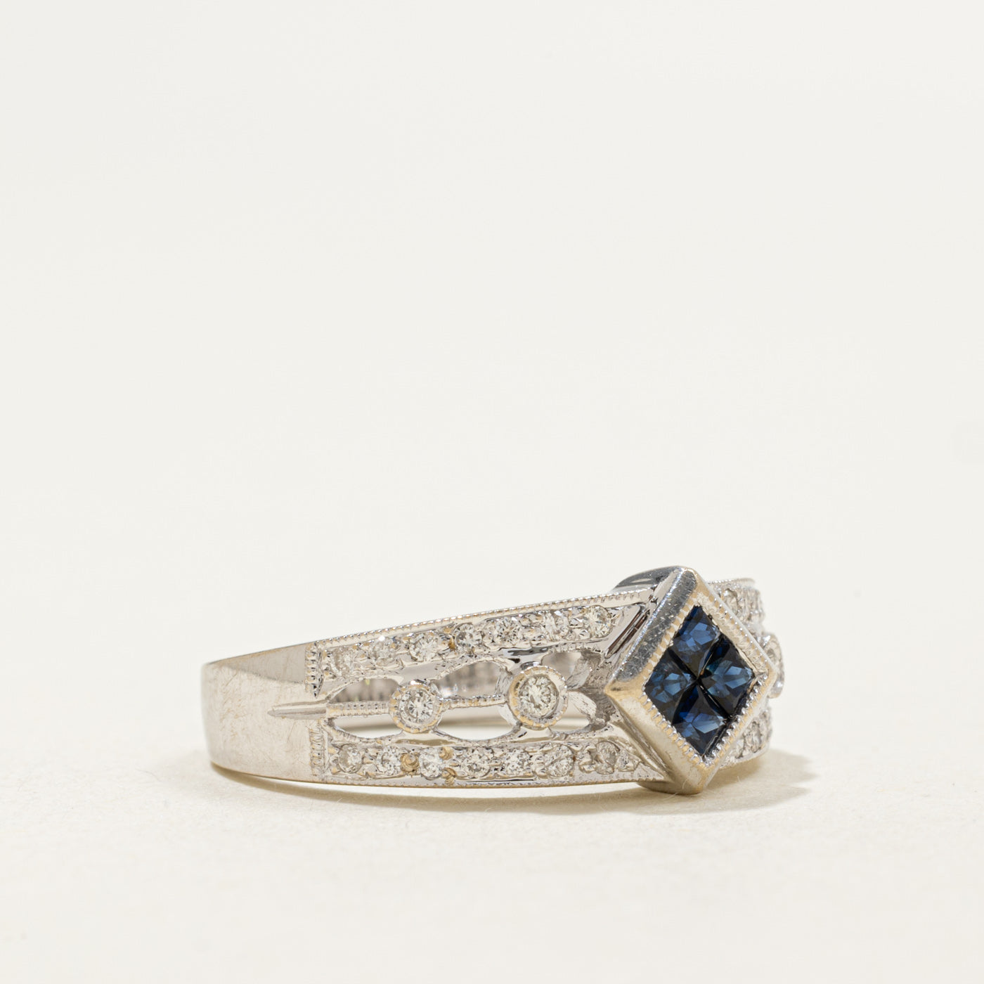 18K Invisible Set Sapphire & Diamond Accented Ring | 0.28ctw, 0.18ctw | SZ 6.75