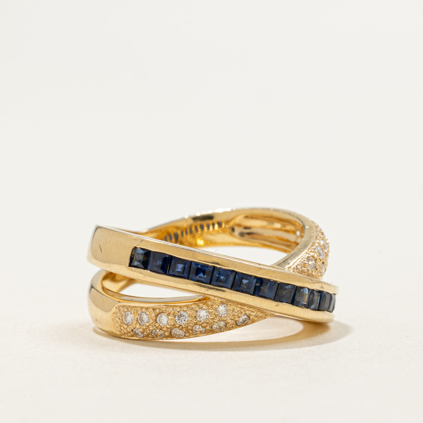14K Sapphire & Diamond Cross Over Ring | 1.00ctw, 0.20ctw | SZ 6.5