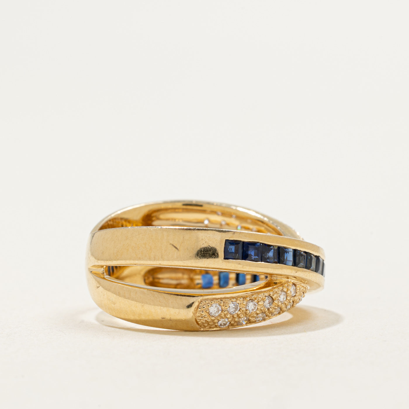14K Sapphire & Diamond Cross Over Ring | 1.00ctw, 0.20ctw | SZ 6.5