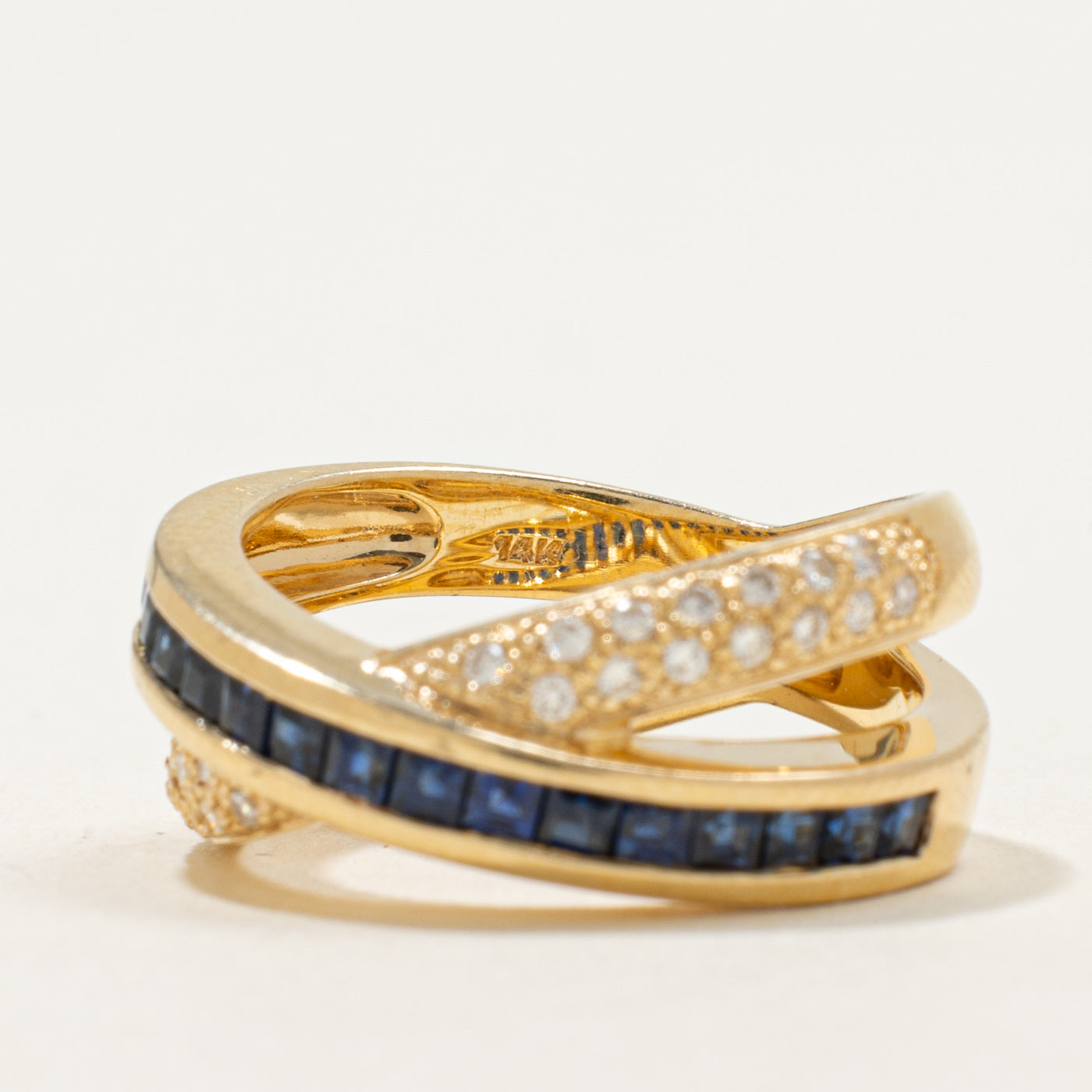 14K Sapphire & Diamond Cross Over Ring | 1.00ctw, 0.20ctw | SZ 6.5
