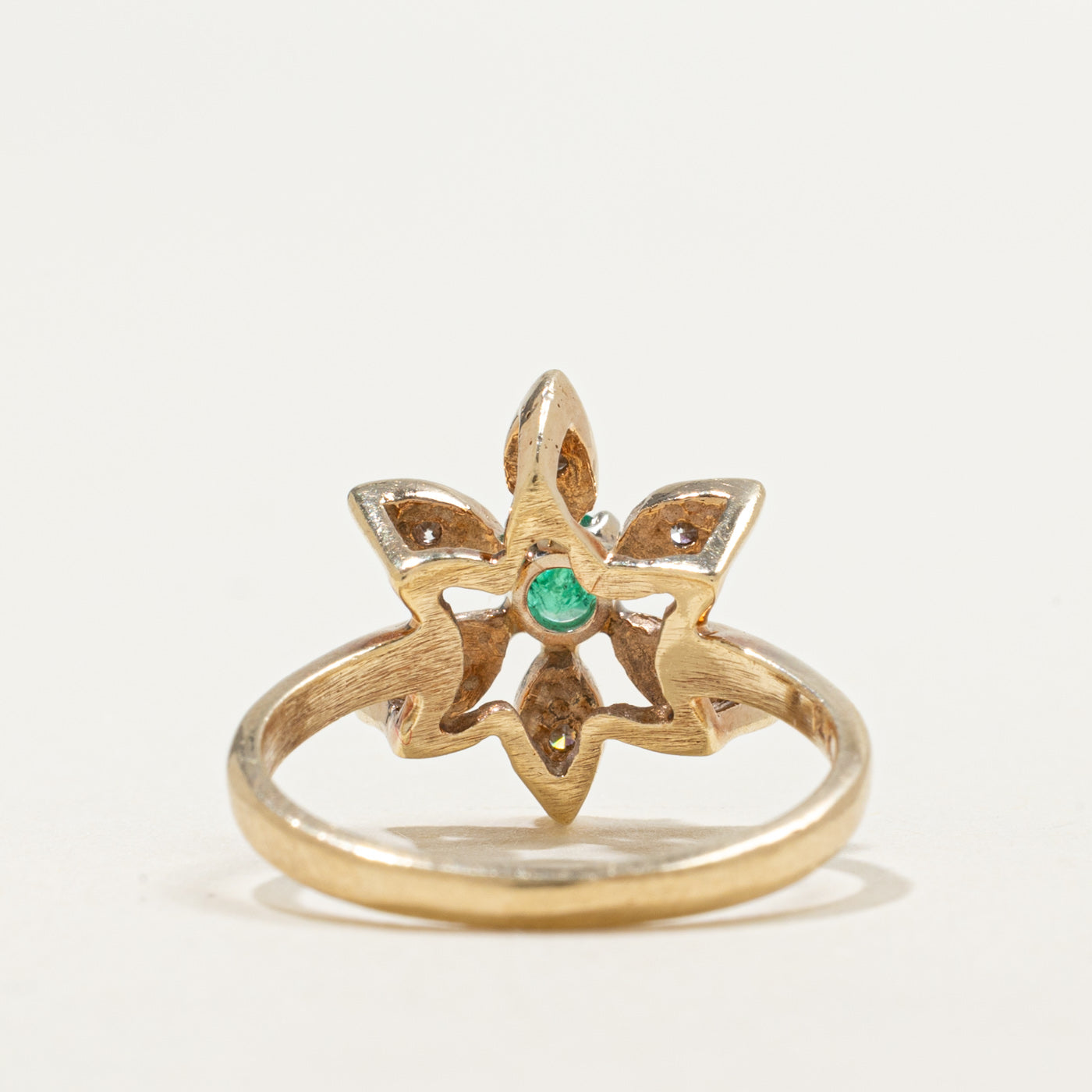 14K Emerald & Diamond Floral Ring | 0.17ct, 0.12ctw | SZ 5.5
