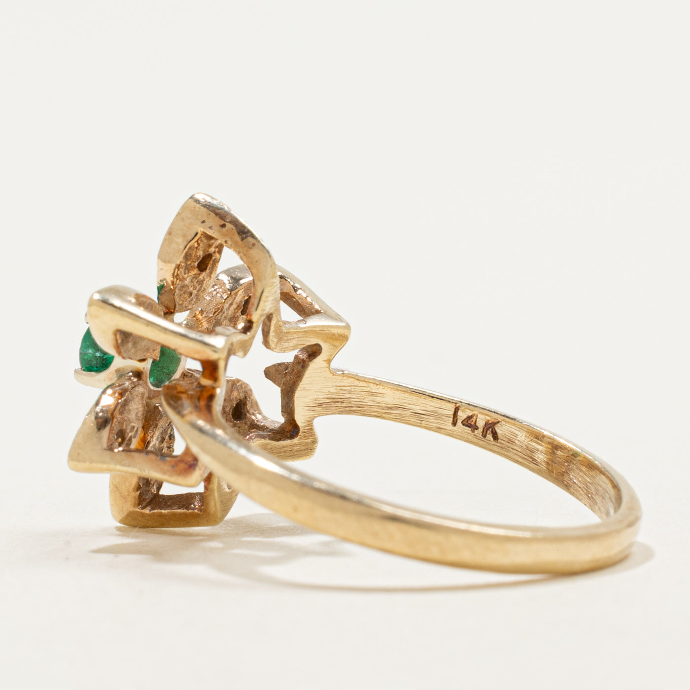 14K Emerald & Diamond Floral Ring | 0.17ct, 0.12ctw | SZ 5.5
