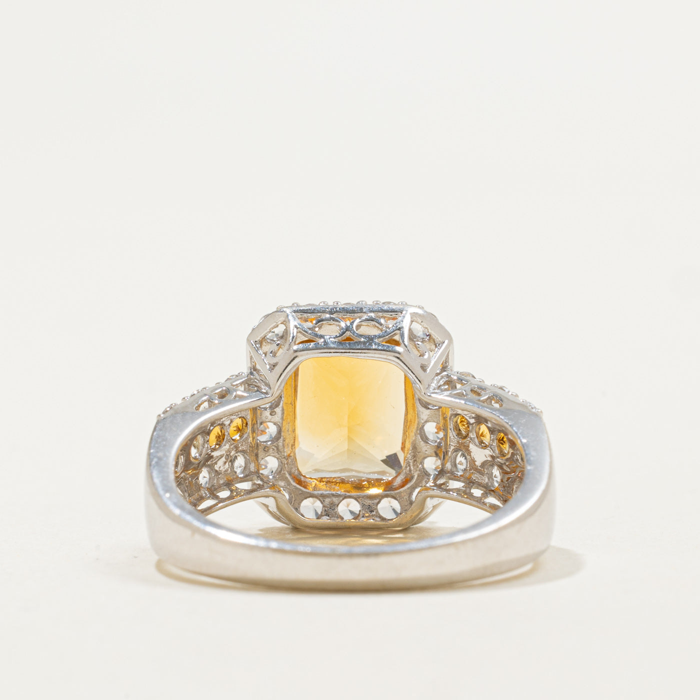 14K Radiant Cut Citrine & Synthetic Sapphire Halo Ring | 2.25ctw, 0.50ctw | SZ 7.0