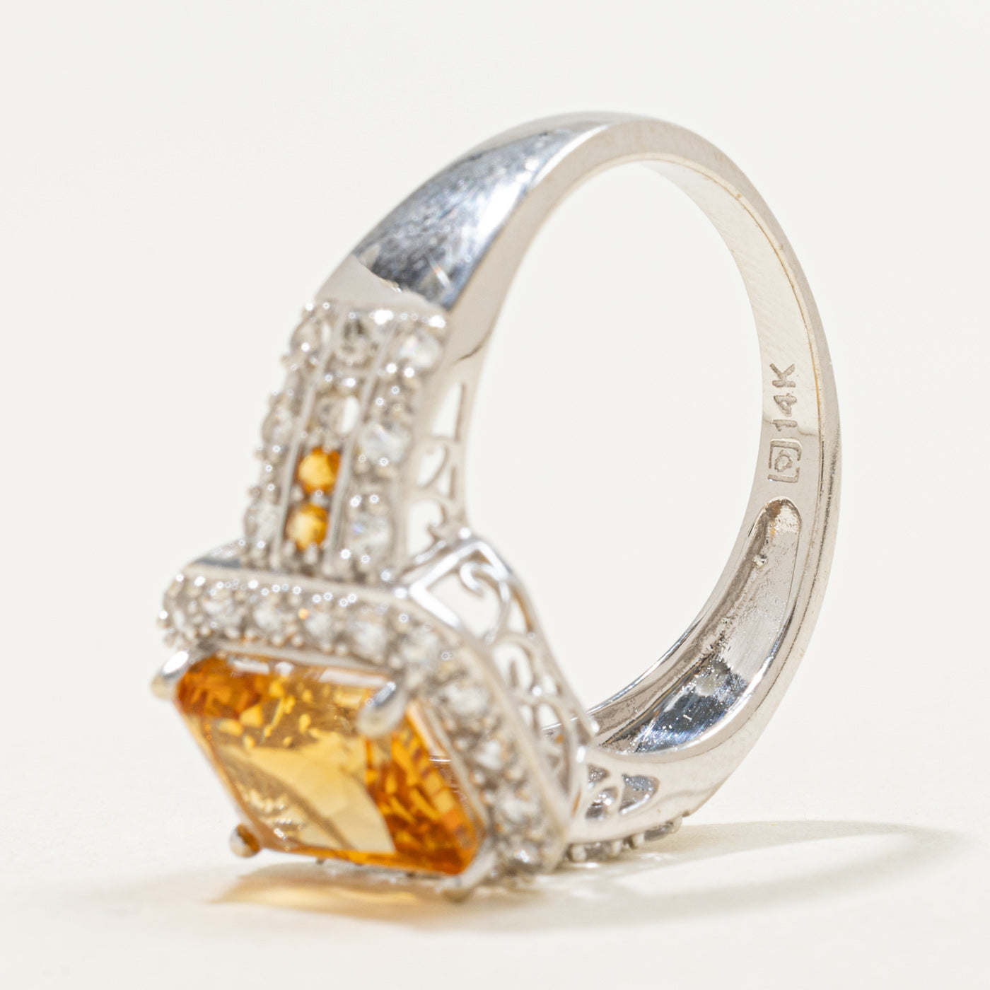 14K Radiant Cut Citrine & Synthetic Sapphire Halo Ring | 2.25ctw, 0.50ctw | SZ 7.0