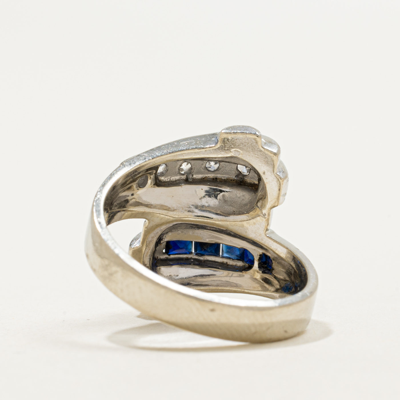 14K French Cut Sapphire & Diamond Bypass Ring | 0.25ctw, 0.10ctw | SZ 5.5