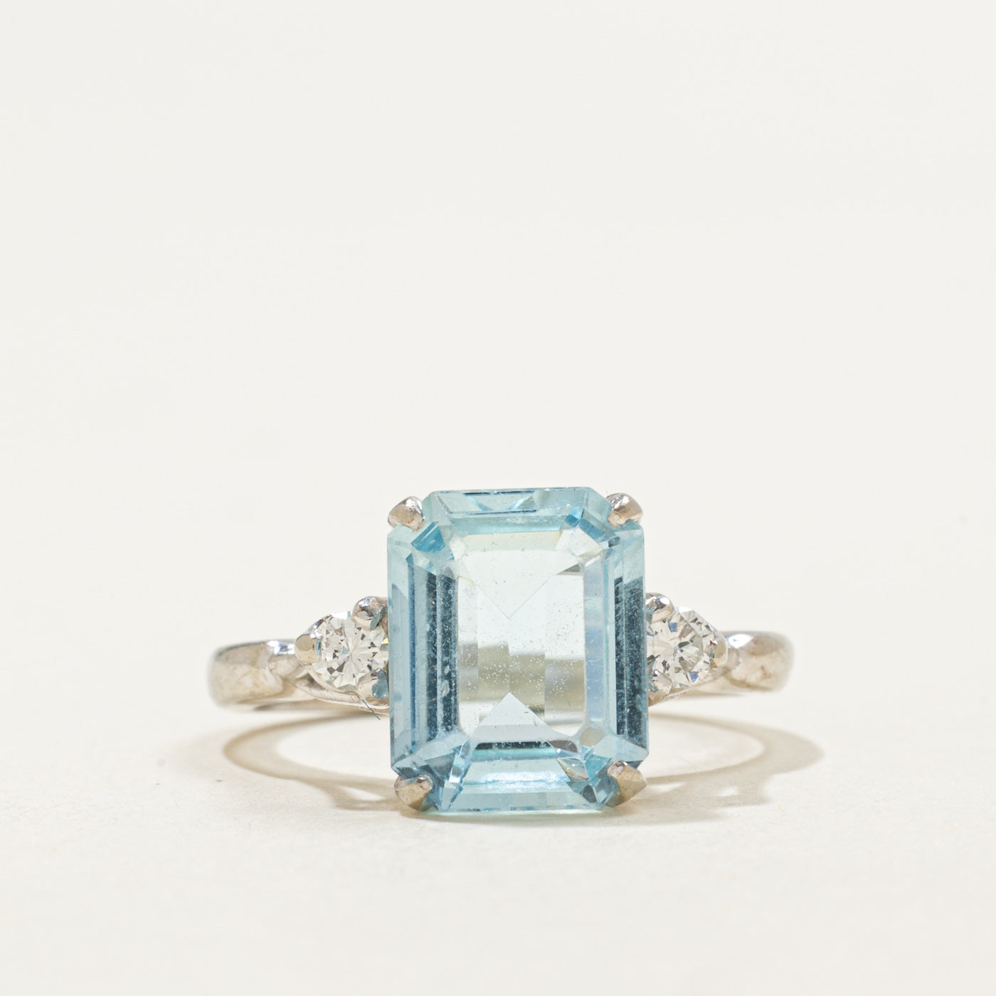 14K Emerald Cut Aquamarine & Diamond Accented Ring | 2.80ct, 0.10ctw | SZ 4.75