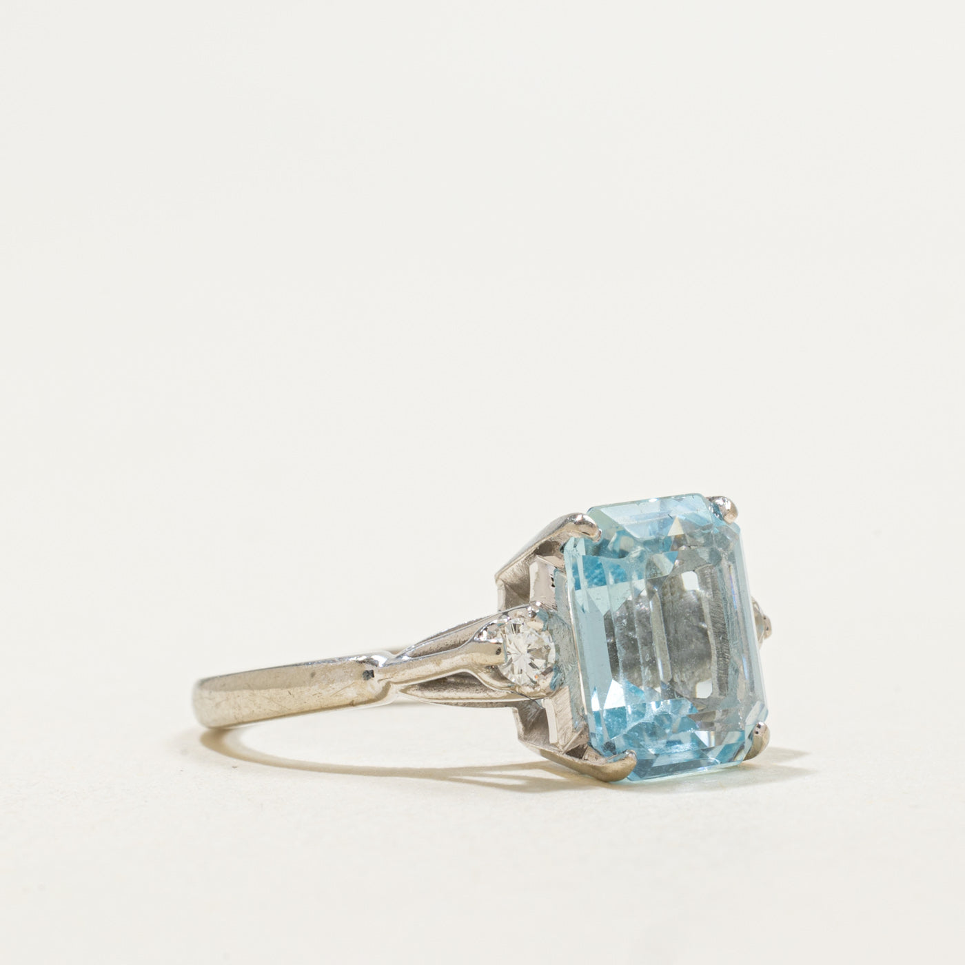 14K Emerald Cut Aquamarine & Diamond Accented Ring | 2.80ct, 0.10ctw | SZ 4.75