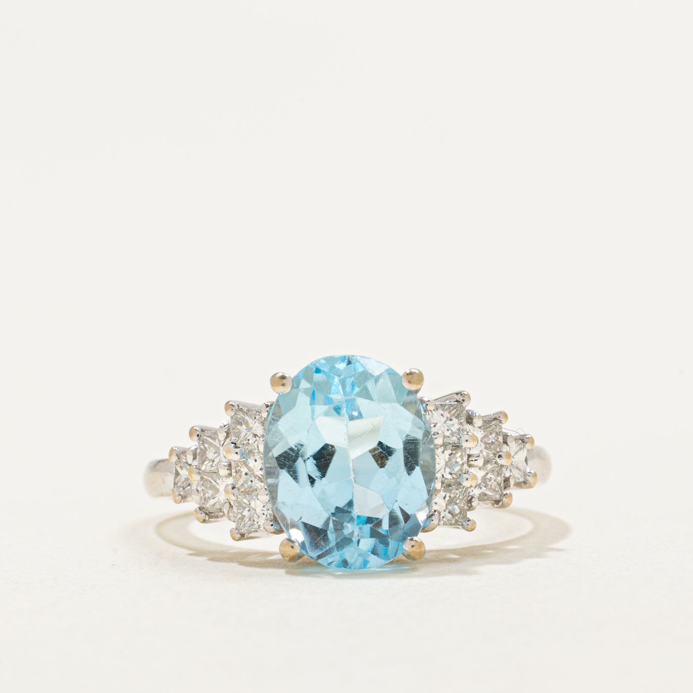 10K Oval Cut Blue Topaz & Diamond Accented Ring | 3.00ct, 0.10ctw | SZ 5.75