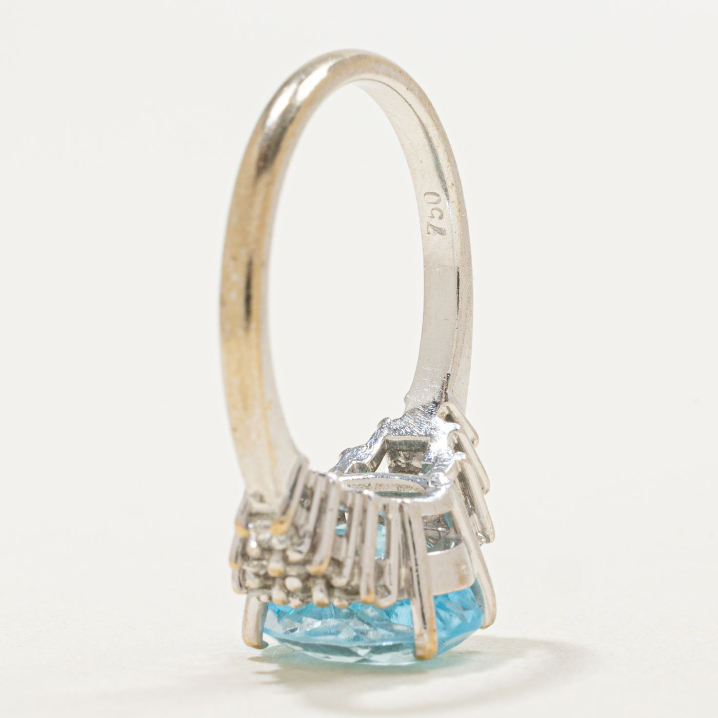 10K Oval Cut Blue Topaz & Diamond Accented Ring | 3.00ct, 0.10ctw | SZ 5.75