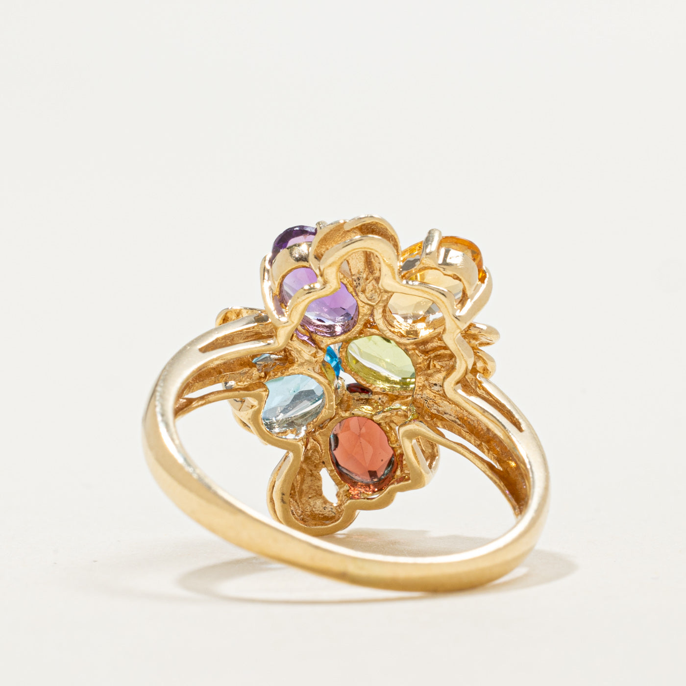 Bague cocktail ornée de plusieurs pierres précieuses en or 14 carats | 2,50 ct au total | Taille 7