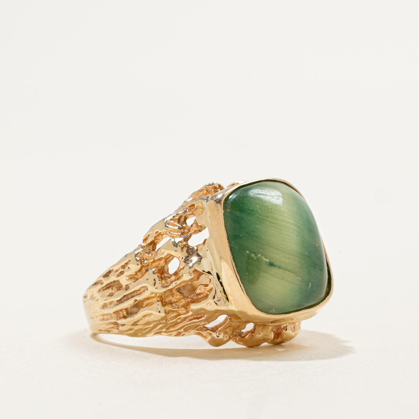 10K Cabochon Tiger's Eye Openwork Ring | 6.80ct | SZ 7.75