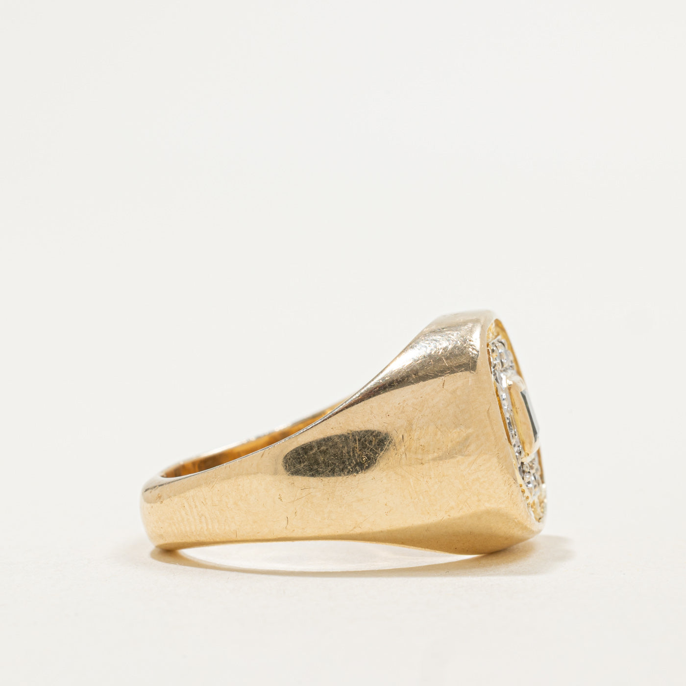 14K Green & White Diamond Textured Signet Ring | 0.50ctw | SZ 8.5