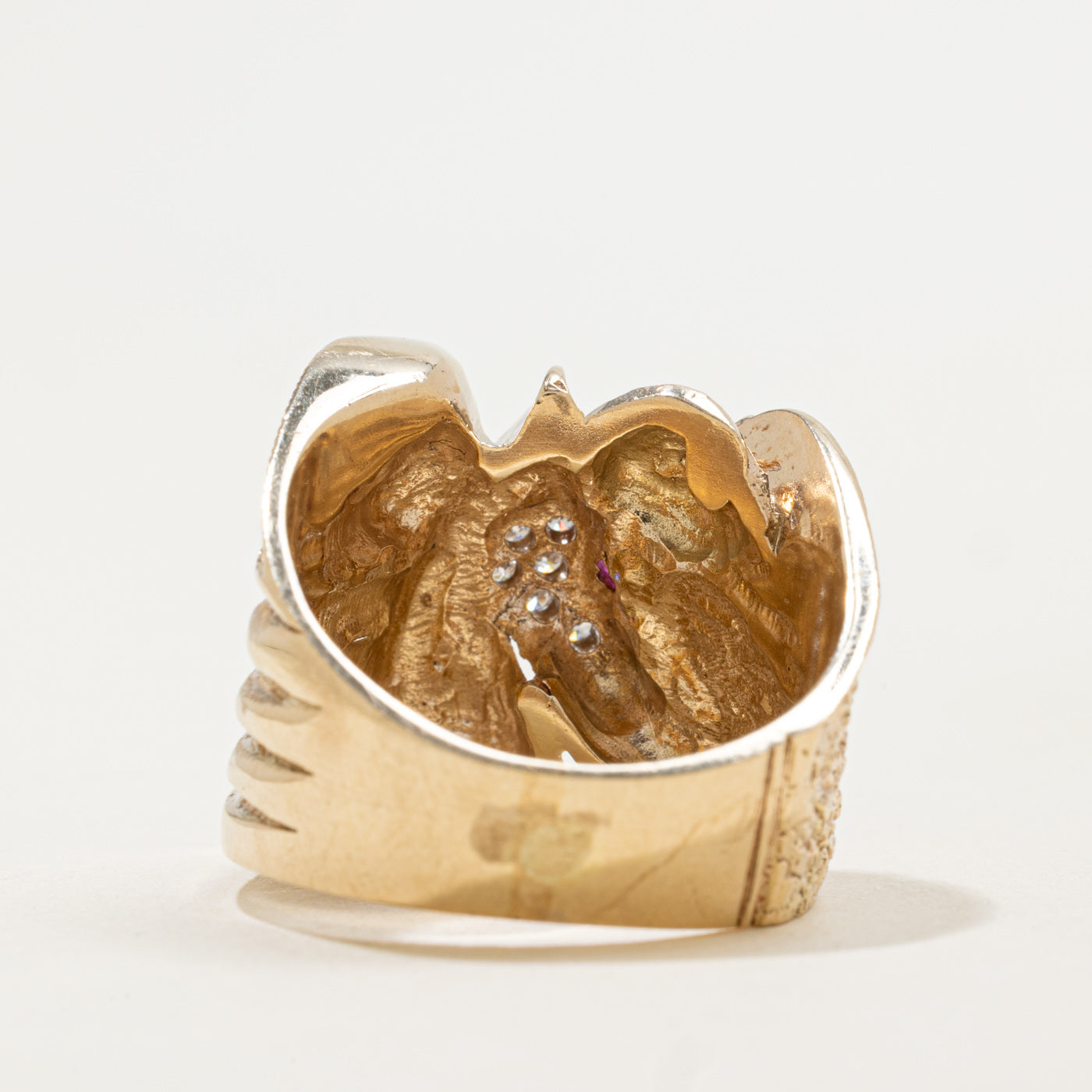 10K Round Cut Ruby & Diamond Unicorn Cocktail Ring | 0.05ct, 0.08ctw | SZ 10.75