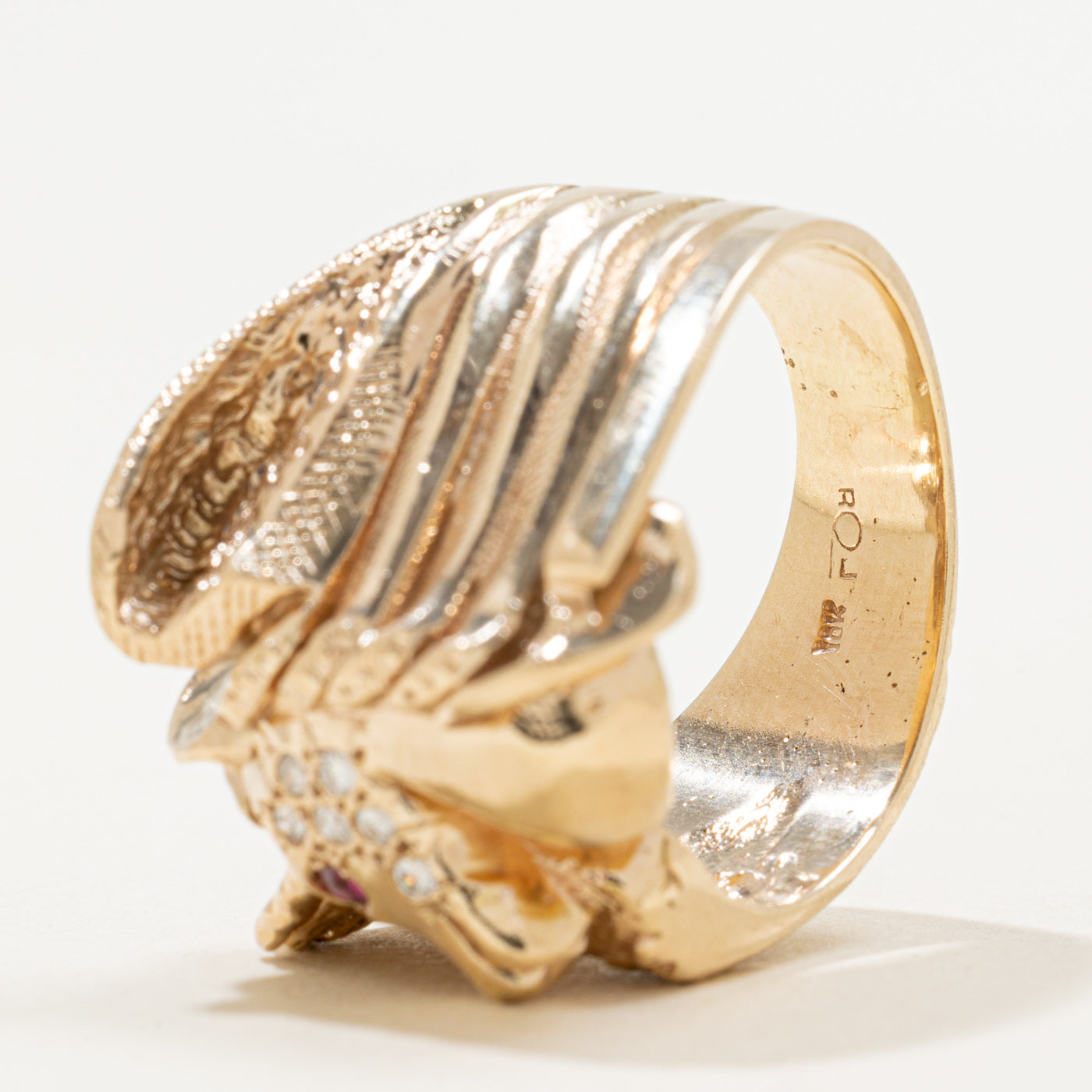 10K Round Cut Ruby & Diamond Unicorn Cocktail Ring | 0.05ct, 0.08ctw | SZ 10.75