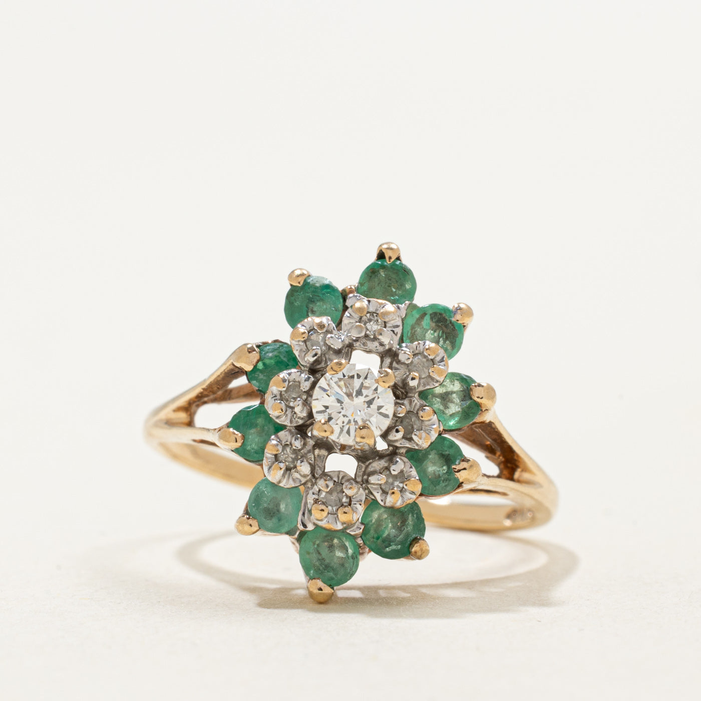 10K Emerald & Diamond Petal Cluster Ring | 0.50ctw, 0.18ctw | SZ 5.25