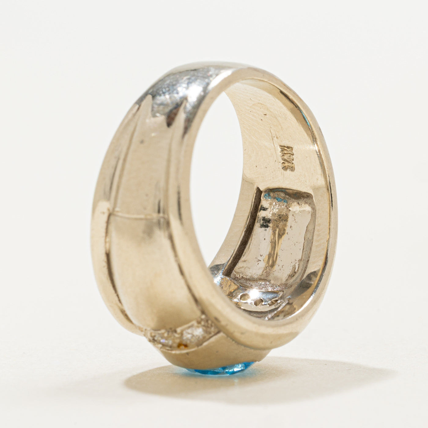 14K Round Cut Blue Topaz & Diamond Chunky Ring | 1.05ct, 0.12ctw | SZ 6.0
