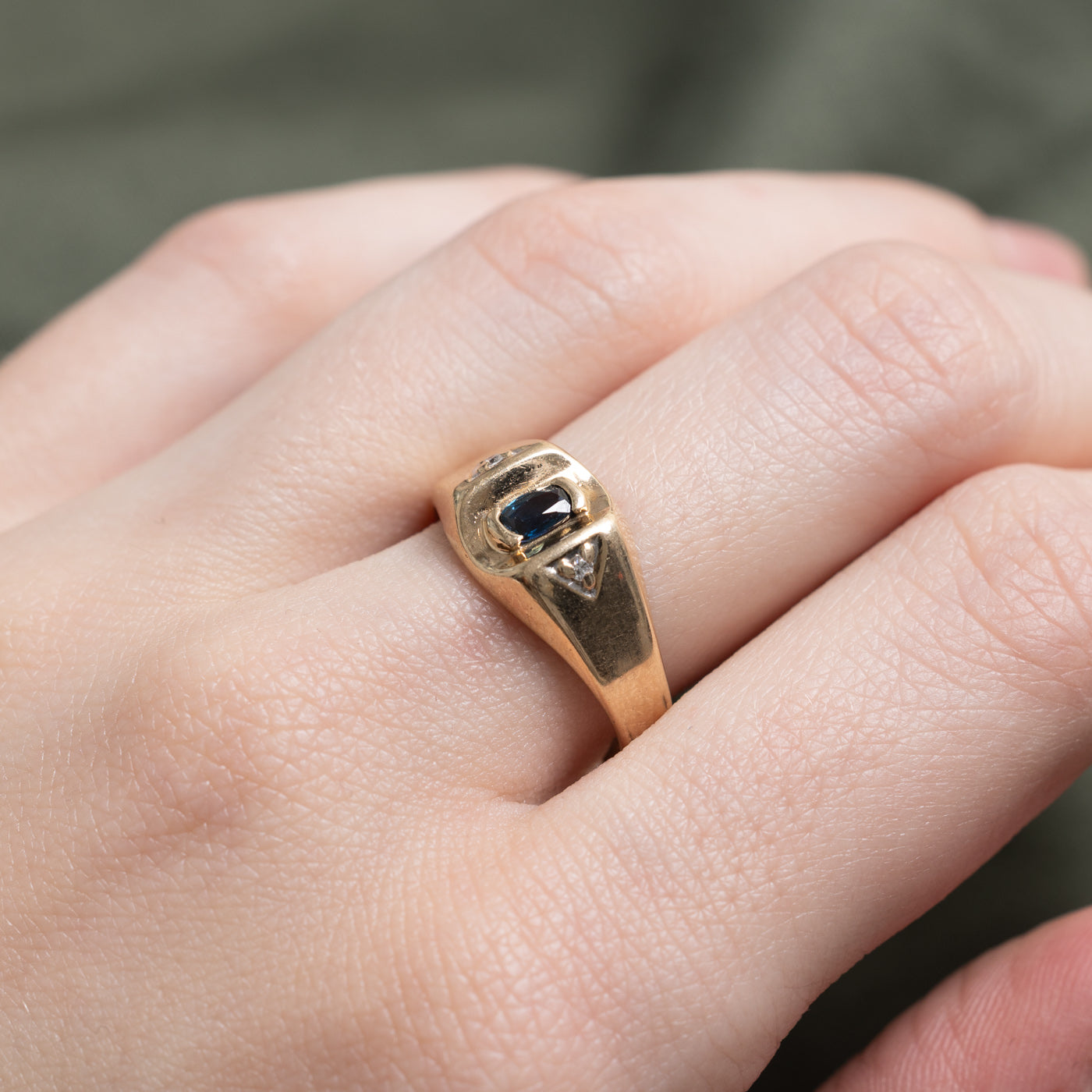 Oval Cut Sapphire & Diamond Accented Chunky Ring | SZ 8.25