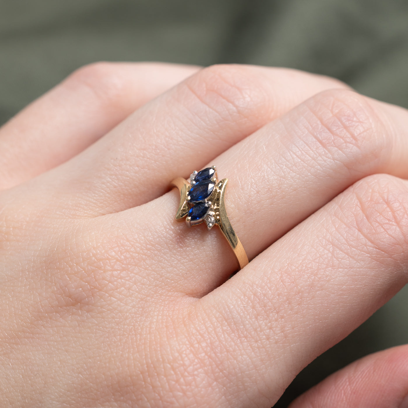 Marquise Cut Sapphire & Diamond Bypass Ring | SZ 6.5