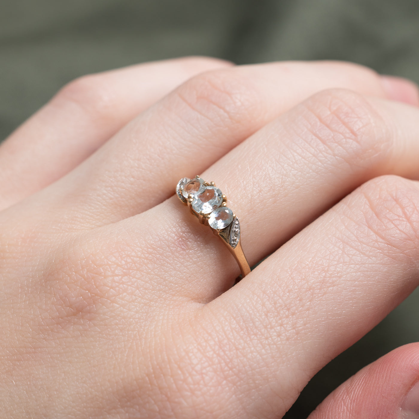 Three Stone Aquamarine & Diamond Accented Ring | 0.50ctw, 0.01ctw | SZ 6.75