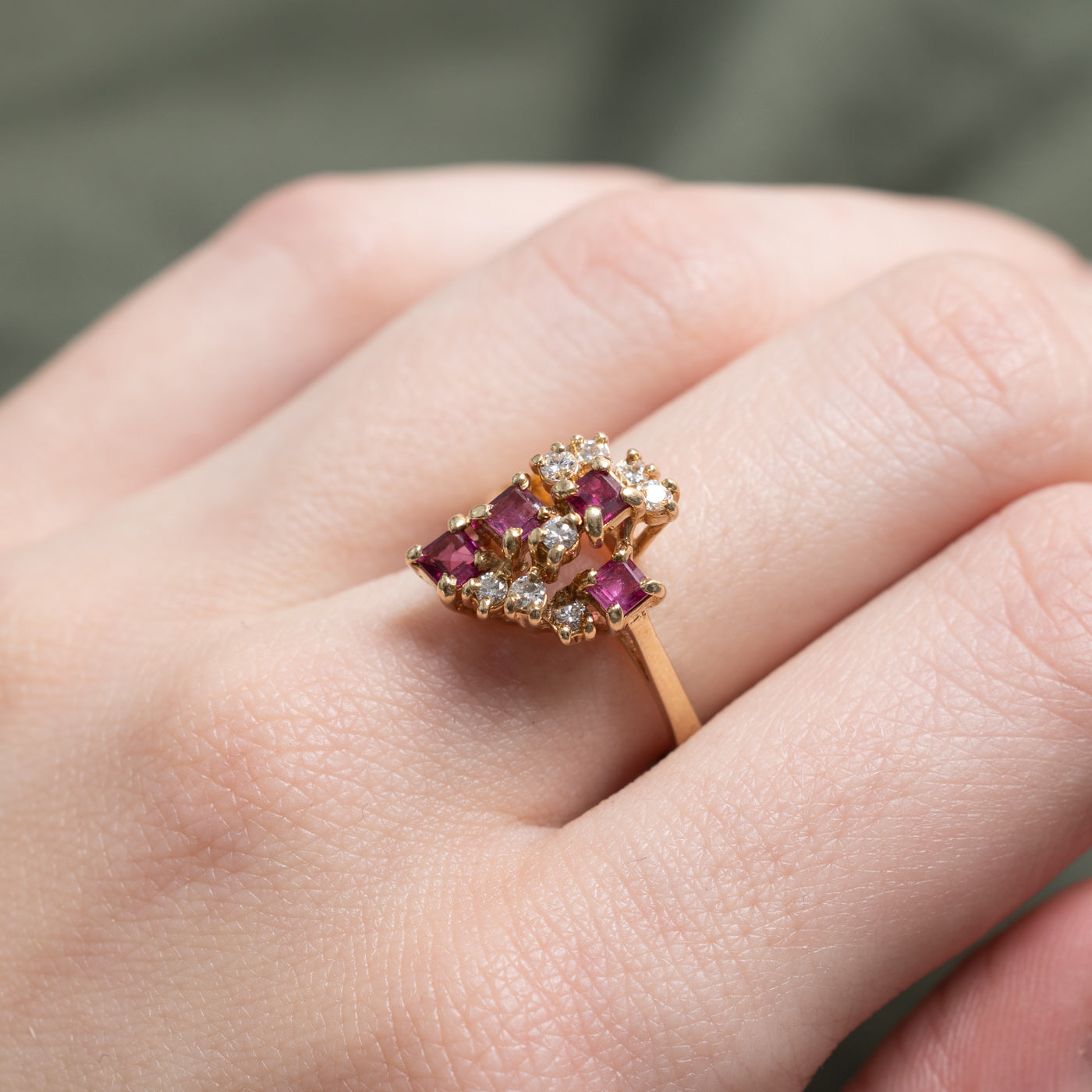 Ruby & Diamond Cluster Cocktail Ring | 0.60ctw, 0.18ctw | SZ 6.5