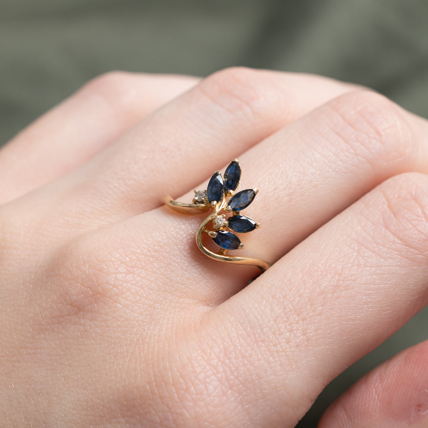 Marquise Cut Sapphire & Diamond Cluster Ring | SZ 7.75