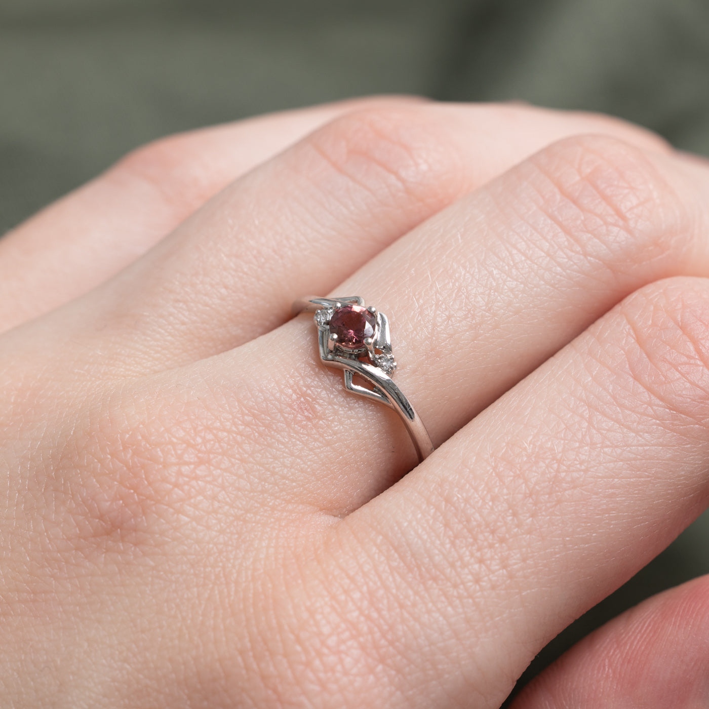 Pink Tourmaline & Diamond Geometric Bypass Ring | SZ 6.5