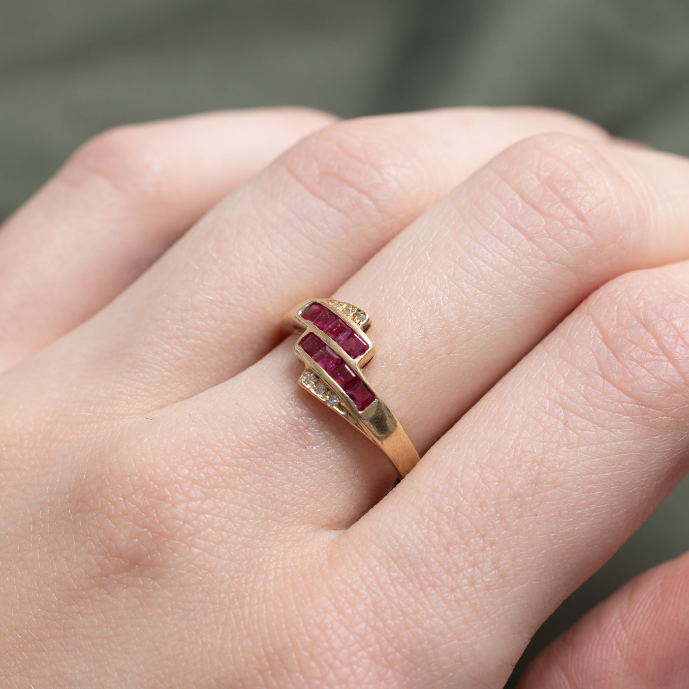 Channel Set Ruby & Diamond Bypass Ring | SZ 6.25