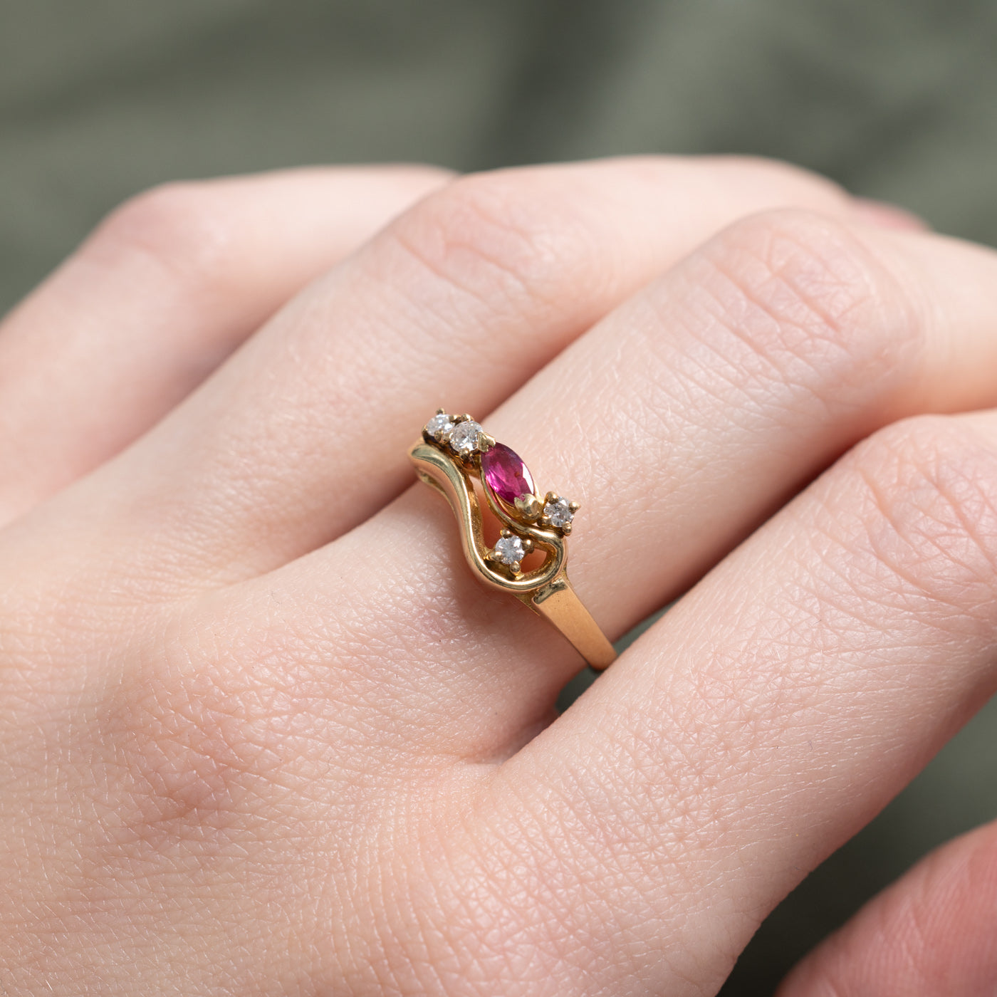 Marquise Cut Ruby & Diamond Abstract Ring | SZ 6.5