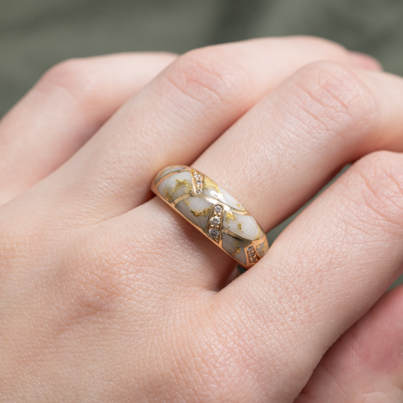 Bague bombée texturée en quartz et diamants | 1,0 ct, 0,05 ct | Taille 7,75
