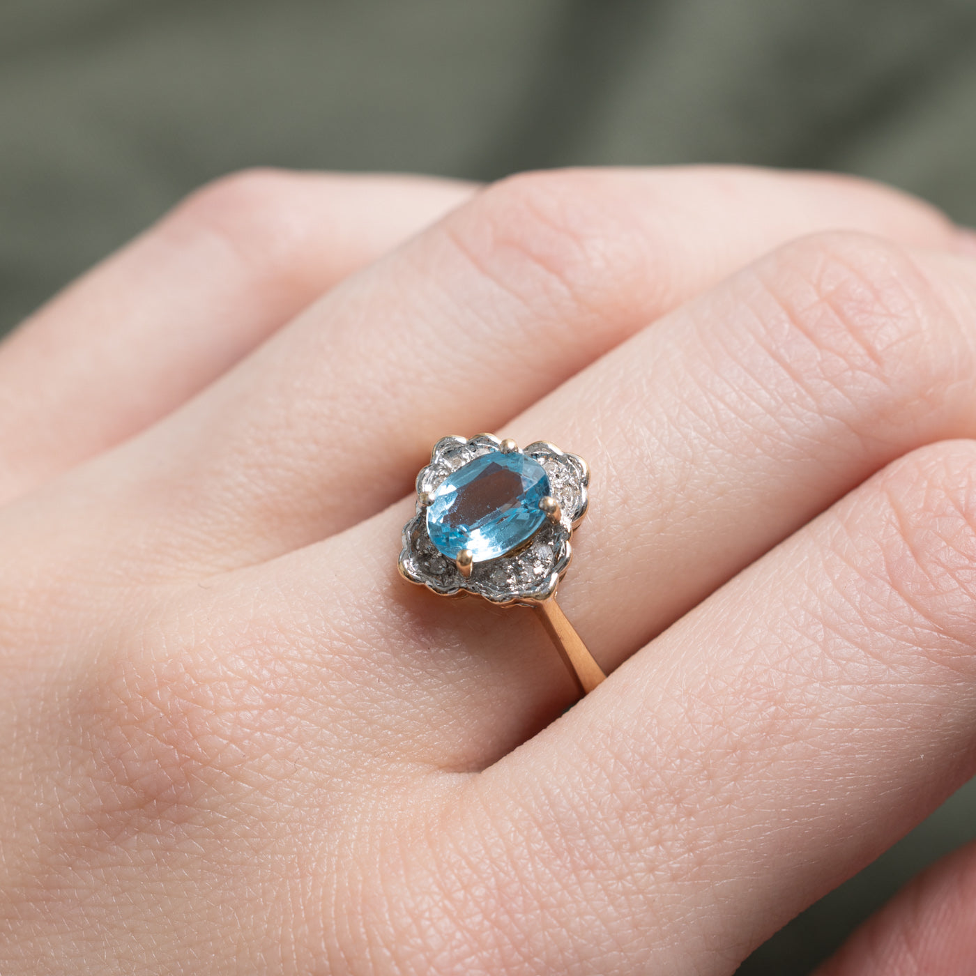 Blue Topaz & Diamond Petal Halo Ring | 1.24ct, 0.05ctw | SZ 6.25