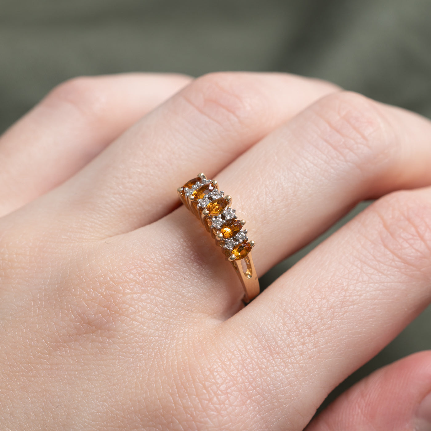 Five Stone Marquise Cut Citrine & Diamond Ring | 0.25ctw, 0.04ctw | SZ 7.0