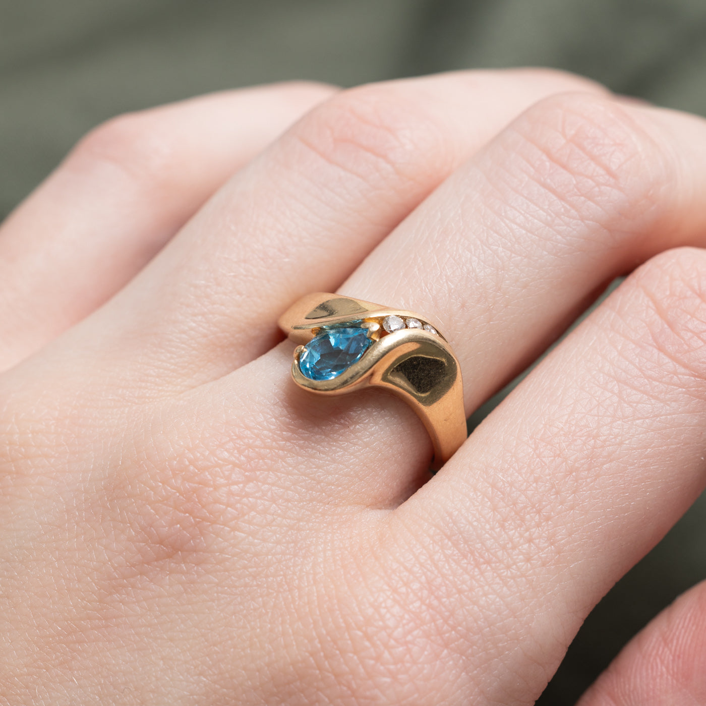 Pear Cut Blue Topaz & Diamond Abstract Ring | 0.75ct, 0.03ctw | SZ 7.25