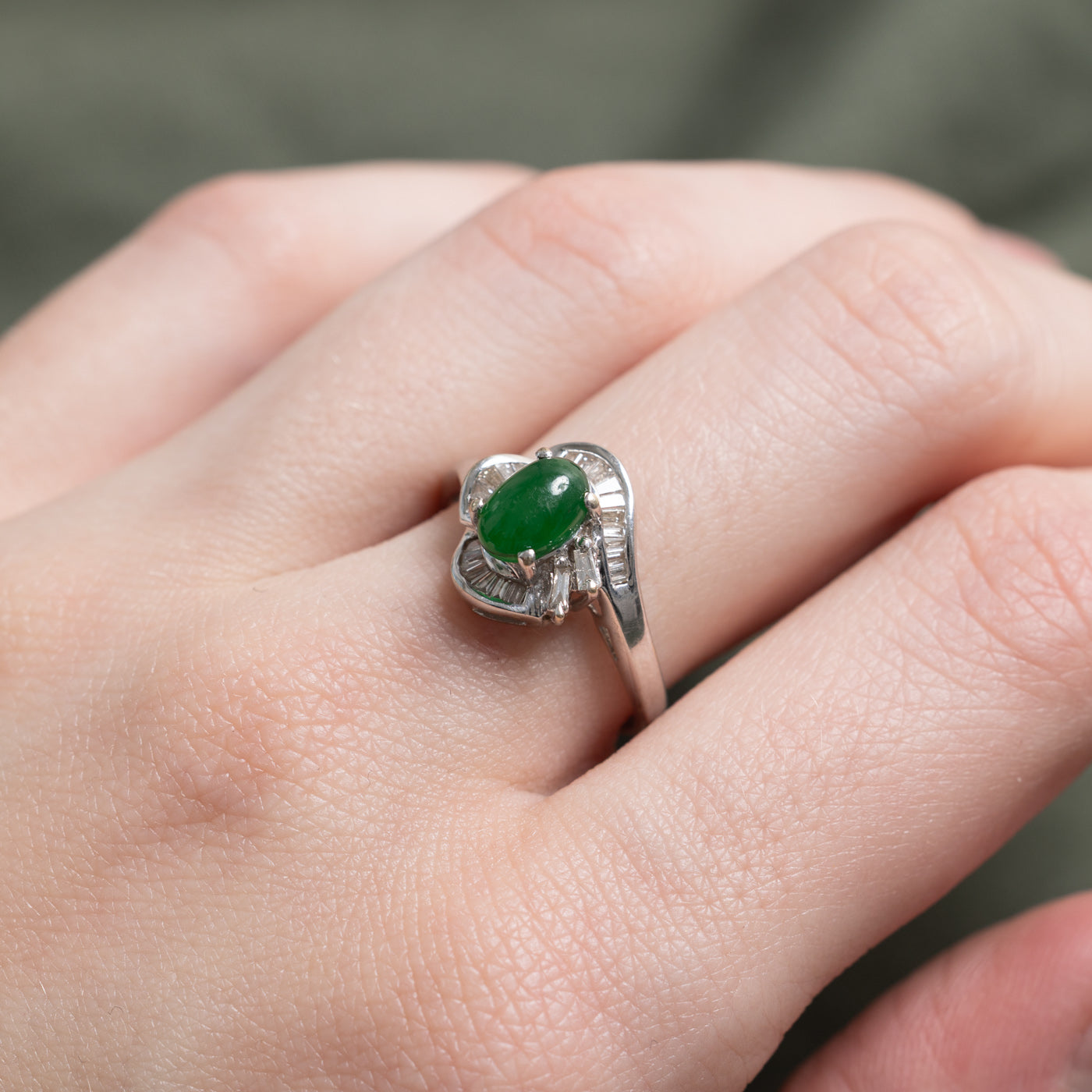 Nephrite Jade & Diamond Halo Ring | 1.0ct, 0.25ctw | SZ 6.75