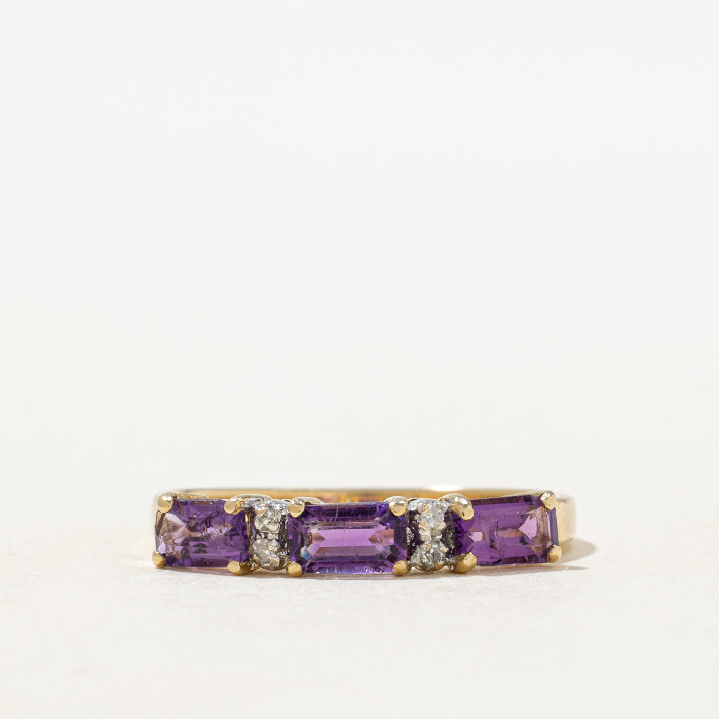 Bague trois pierres améthyste et diamants | Taille 6,25
