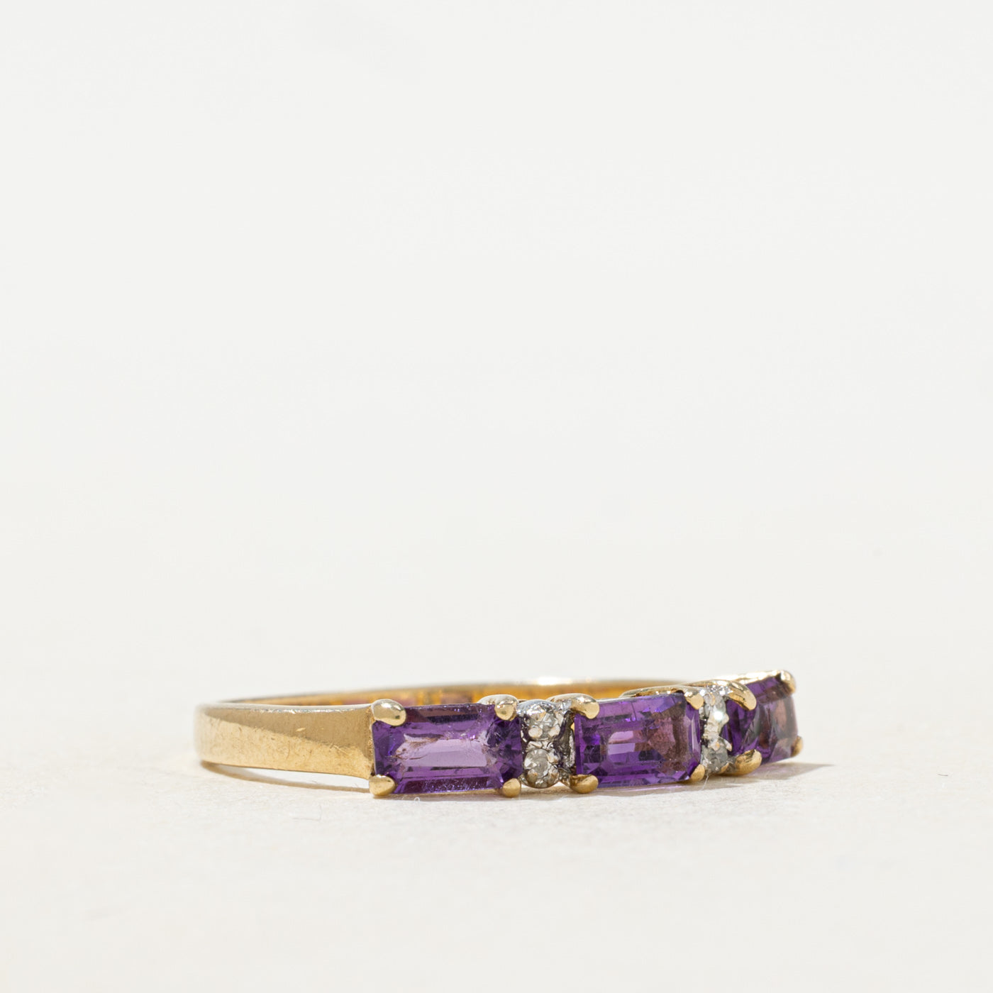 Bague trois pierres améthyste et diamants | Taille 6,25