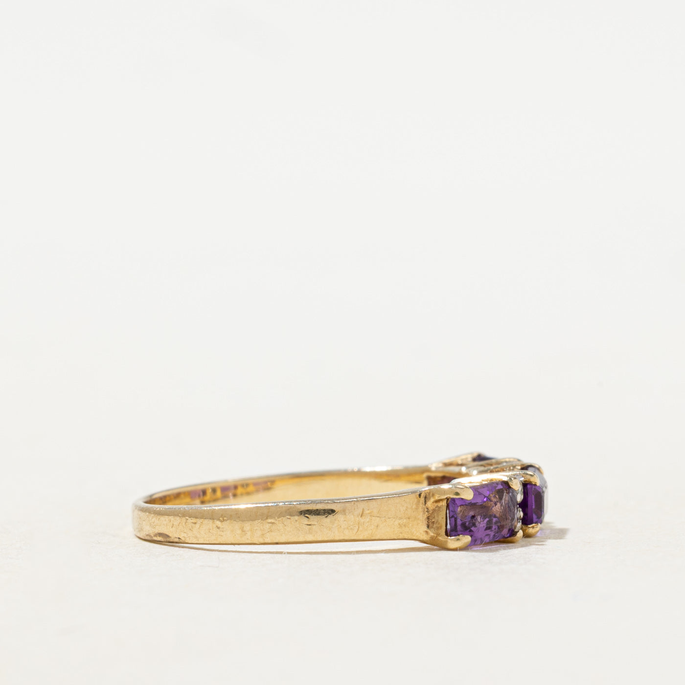 Bague trois pierres améthyste et diamants | Taille 6,25