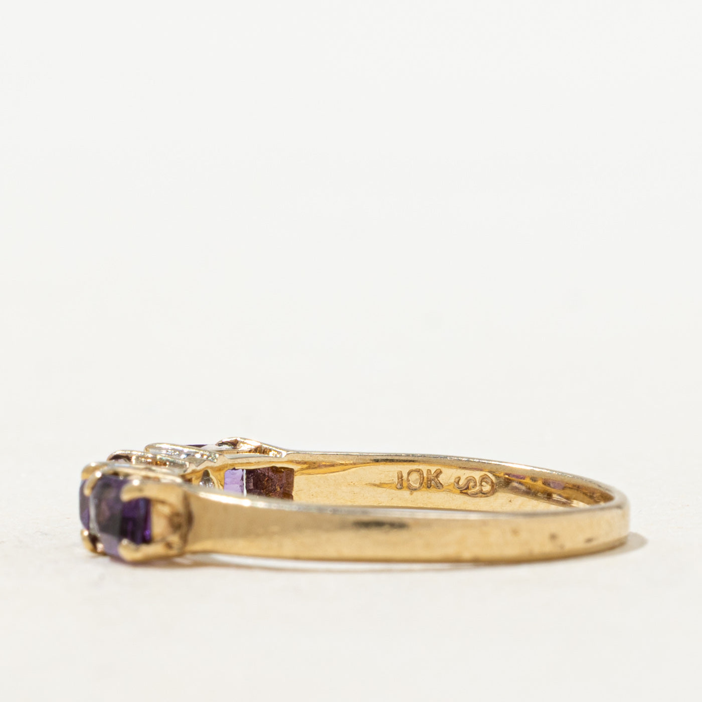 Bague trois pierres améthyste et diamants | Taille 6,25
