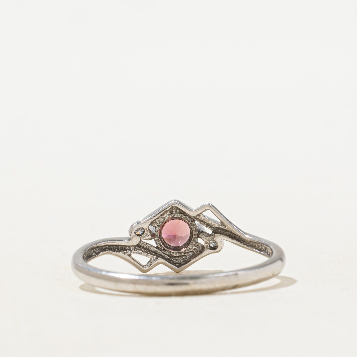 Pink Tourmaline & Diamond Geometric Bypass Ring | SZ 6.5