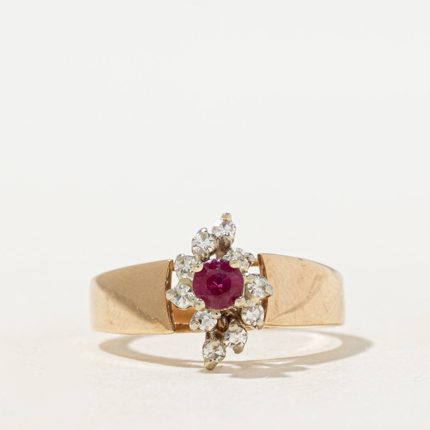 Synthetic Ruby & Natural Diamond Petal Halo Ring | SZ 6.75