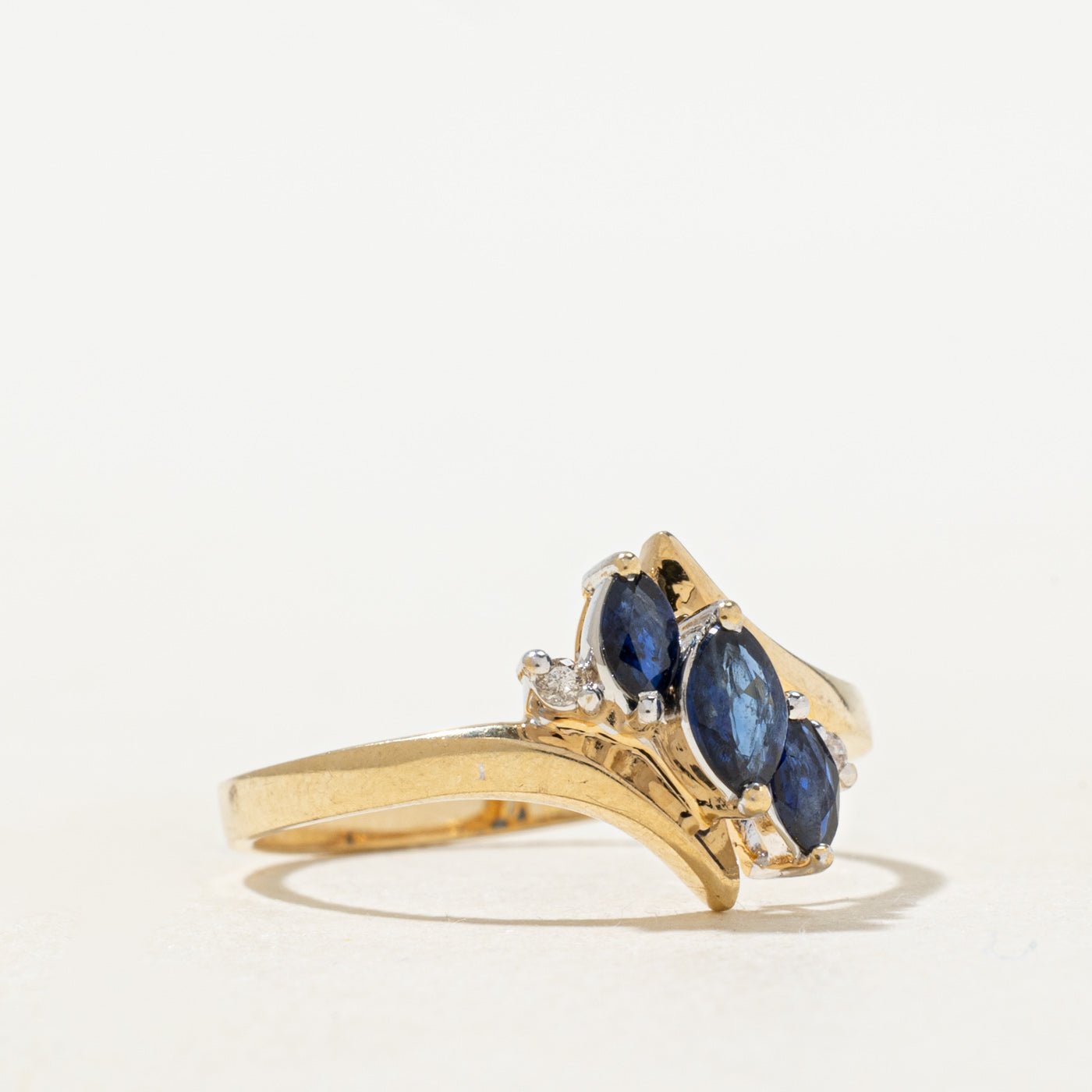 Marquise Cut Sapphire & Diamond Bypass Ring | SZ 6.5