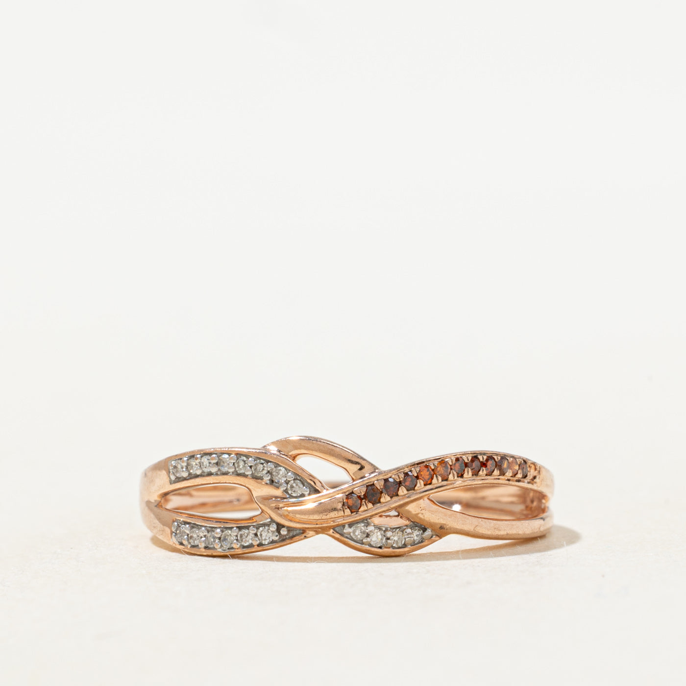 Bague croisée double en diamants blancs et bruns | Taille 7.0