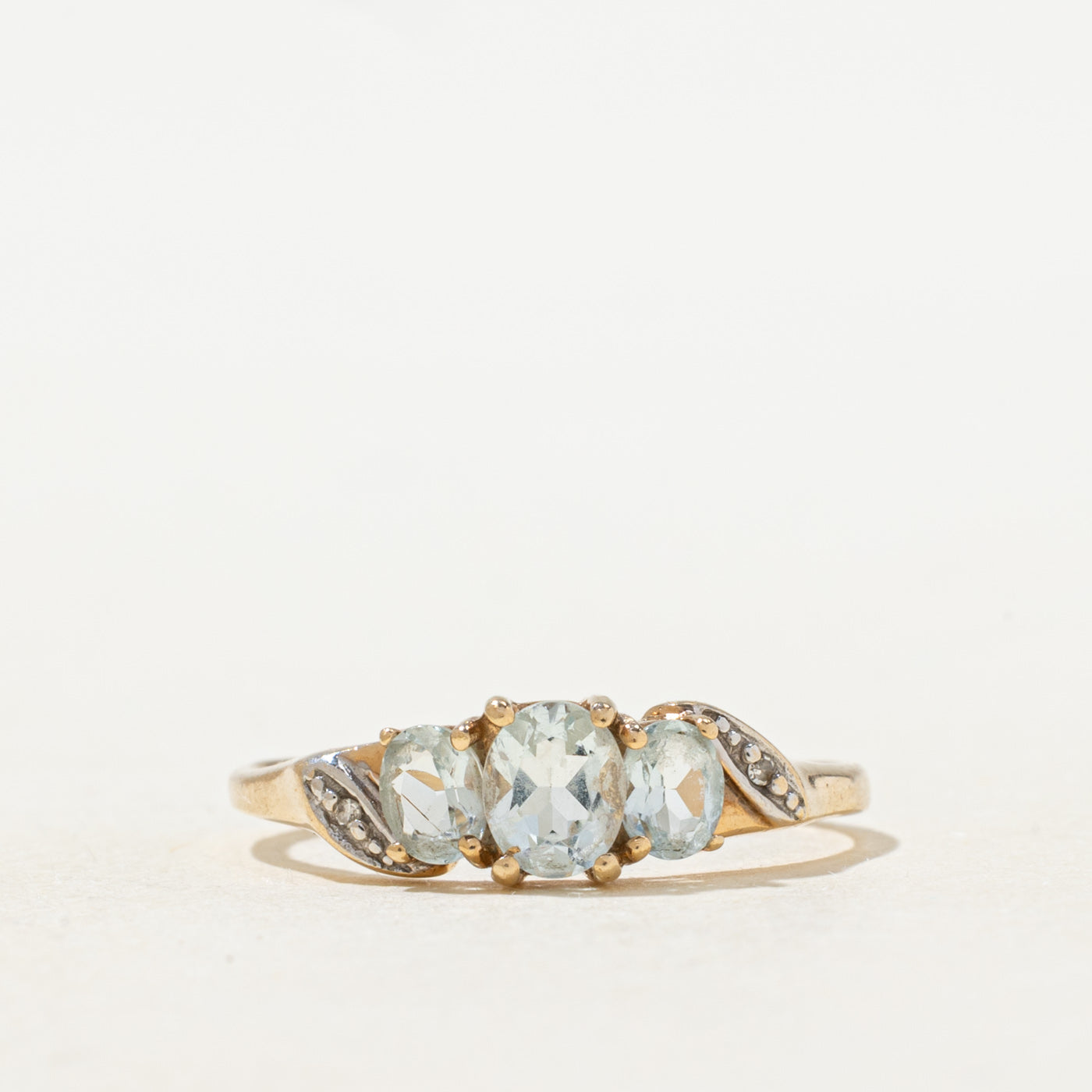 Three Stone Aquamarine & Diamond Accented Ring | 0.50ctw, 0.01ctw | SZ 6.75